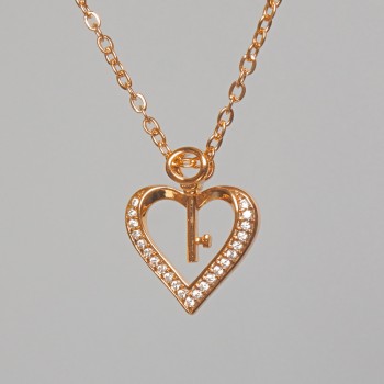 Kette Herz Xuping mit weißen Strasssteinen, Größe 15×17 mm, 5 mm breit, Länge 41–46 cm, 1 mm Dicke