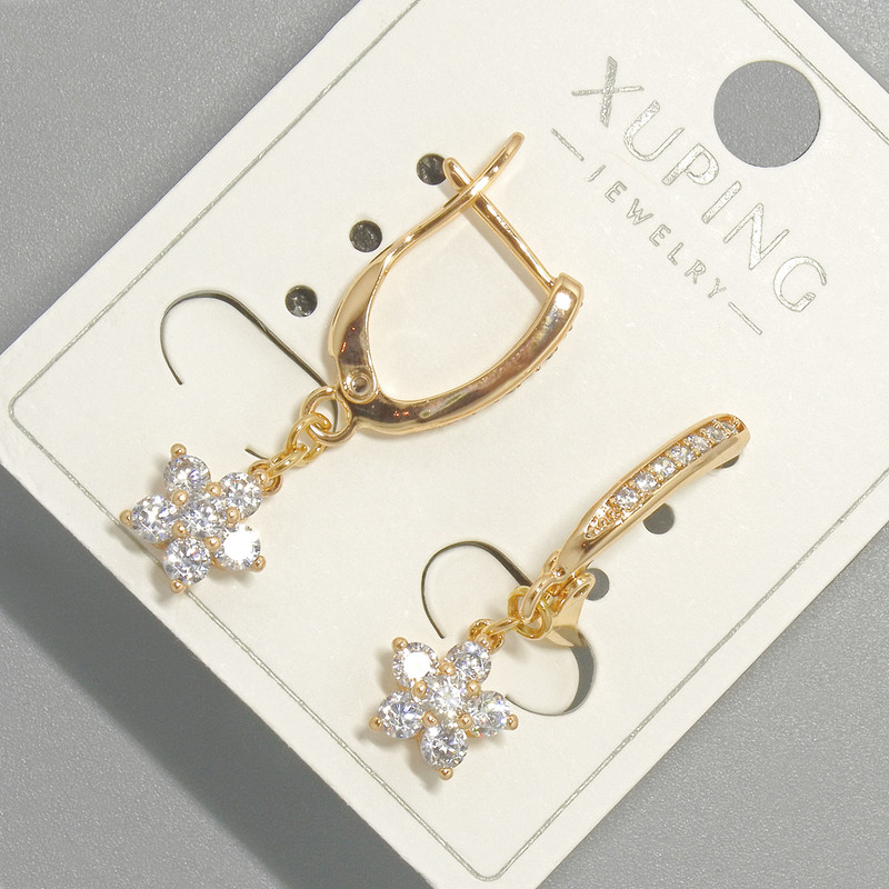 Ohrringe „Blume“ Xuping mit weißen Strasssteinen, Durchmesser 8 mm ±, Länge 29 mm, 18K-Vergoldung