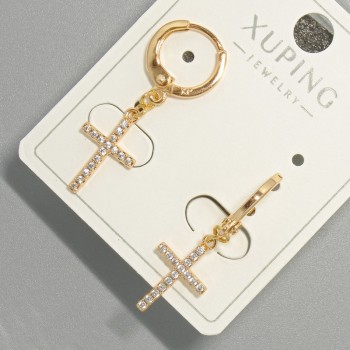 Ohrringe 'Kreuz' Xuping mit weißen Strasssteinen, Durchmesser ca. 9×15 mm, Länge ca. 30 mm, 18K-Vergoldung
