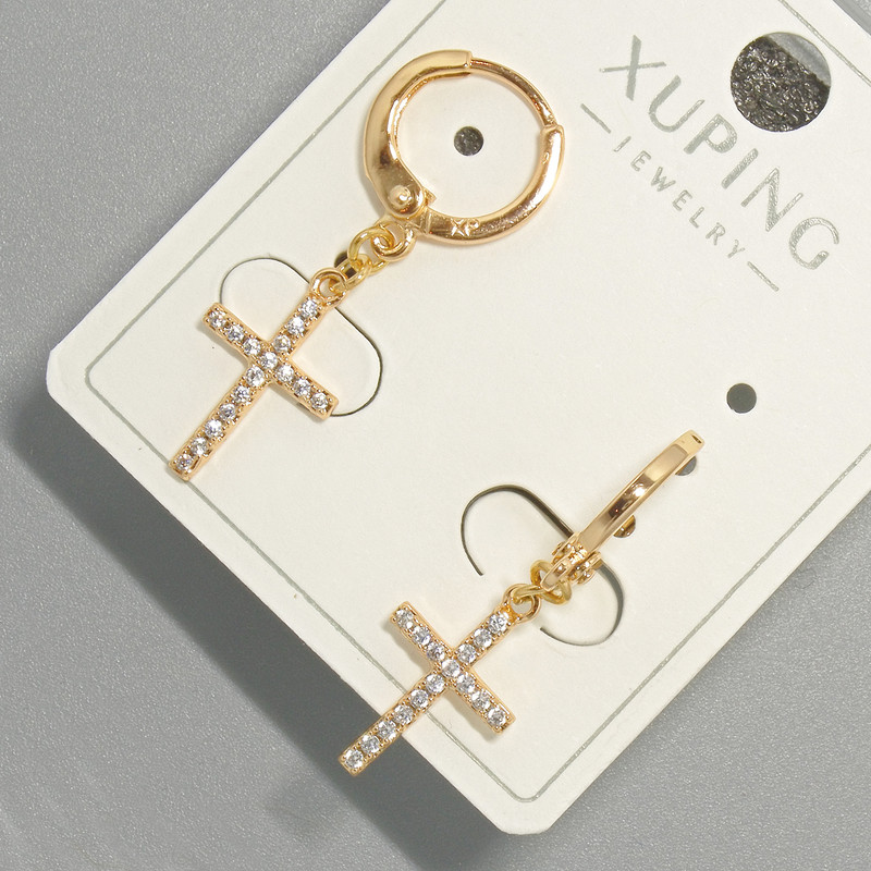 Ohrringe 'Kreuz' Xuping mit weißen Strasssteinen, Durchmesser ca. 9×15 mm, Länge ca. 30 mm, 18K-Vergoldung