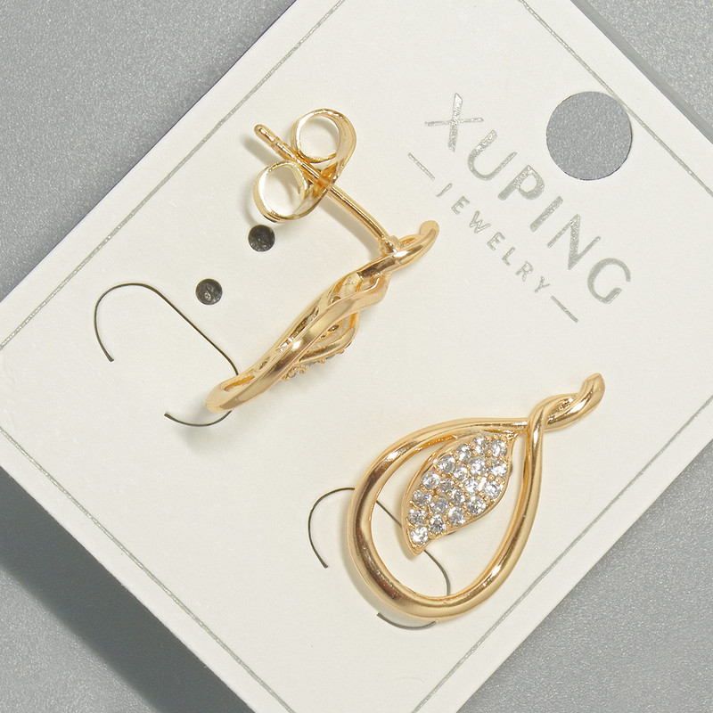 Xuping-Ohrstecker mit weißen Strasssteinen, Durchmesser 12 x 21 mm, 18K-Vergoldung