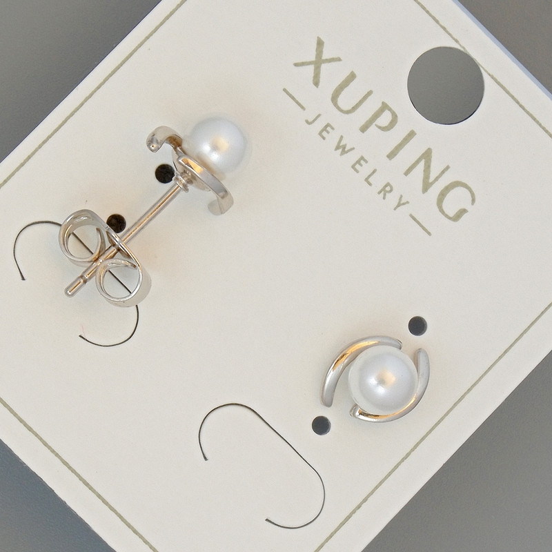 Xuping-Ohrstecker mit weißer Seed-Bead, Durchmesser 7×9 mm, Rhodiumbeschichtung