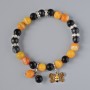 Armband aus Schungit und Achat, schwarz und orange, glatte Kugeln, Durchmesser 8 mm ±, Länge 18 cm ± (Dehnarmband) mit Metalleinsätzen und Strasssteinen