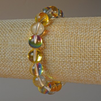 Armband aus Opalglas 'Gelb-Chamäleon', glatte Perlen, Durchmesser 10,5 mm, Länge 18 cm (Stretch)