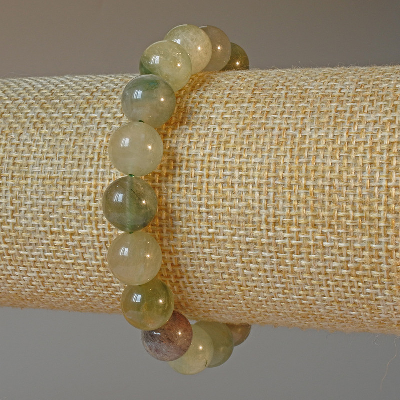 Armband aus Phantomquarz mit Rutile, aus natürlichem Stein, glatte Perlen, Durchmesser ca. 10 mm, Länge ca. 18 cm, elastisch (Stretch)