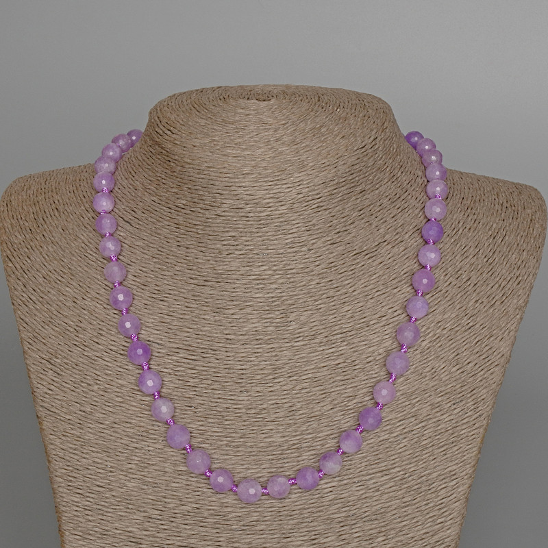 Lavendel-Amethyst Halskette aus Naturstein, facettierte Kugeln, Durchmesser ca. 8 mm, Länge ca. 49 cm