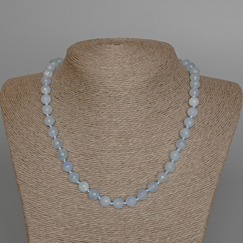 Kette aus Aquamarin, natürlichem Stein, facettierte Kugeln, Durchmesser ca. 8 mm, Länge ca. 47 cm