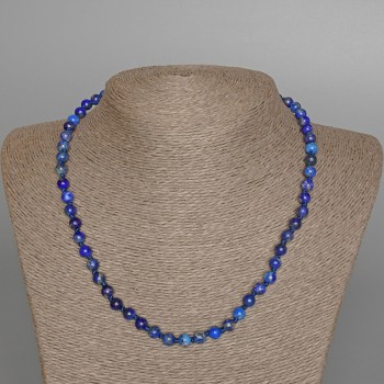 Halskette aus Lapislazuli, natürlicher Stein, glatte Kugel, Durchmesser ca. 6,5 mm, Länge 47 cm