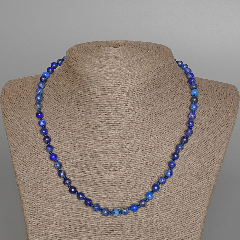 Halskette aus Lapislazuli, natürlicher Stein, glatte Kugel, Durchmesser ca. 6,5 mm, Länge 47 cm
