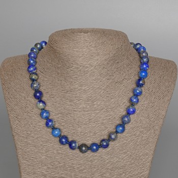 Halskette aus Lapislazuli, natürlicher Stein, glatte Kugeln, Durchmesser ca. 10 mm, Länge ca. 48 cm