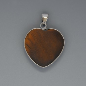 Anhänger Herz aus Tigerauge, Durchmesser ca. 26 x 26 mm, Länge ca. 36 mm, in silberfarbener Fassung