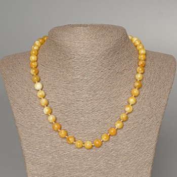 Halskette aus gelbem Jadeit, glatte Kugeln, Durchmesser ca. 8,5 mm, Länge ca. 49 cm