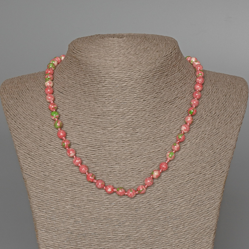 Perlenkette aus Varizit (künstliches Acryl) in Rosa, Weiß und Grün, glatte Kugeln, Durchmesser ca. 6,5 mm, Länge ca. 48 cm