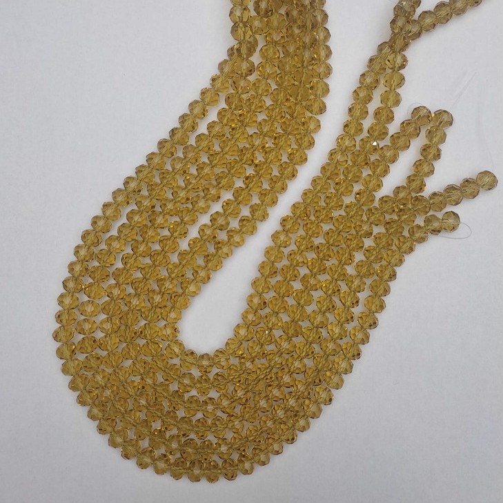Rondellperlen tschechischer Kristall, champagnerfarben, klar facettiert, Durchmesser 8×6 mm, Länge 40 mm, auf Faden