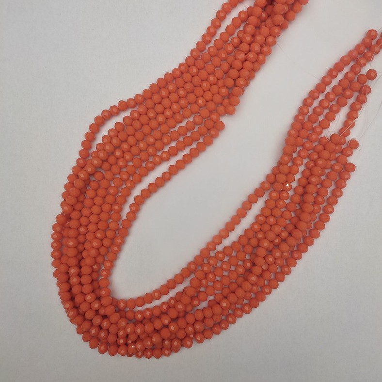 Perlen aus tschechischem Kristall – orangefarbene facettierte Rondellperlen, Durchmesser 6 × 5 mm, Länge ca. 43 mm, auf Faden