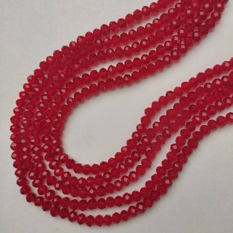 Perlen aus tschechischem Kristall, rot-transparent, facettiert Rondell, Durchmesser 6×5 mm, Länge ca. 37 mm, auf Faden