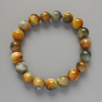 Armband aus gelb-grauem Katzenauge-Naturstein, glatte Kugeln, Durchmesser 10,5 mm, Länge ca. 18 cm (Stretch)