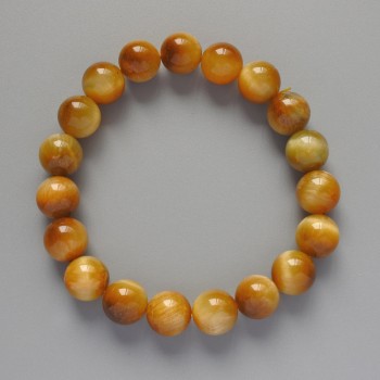 Armband aus gelbem Katzenauge, glatte Kugeln, Durchmesser ca. 10 mm, Länge ca. 18 cm (Stretch)