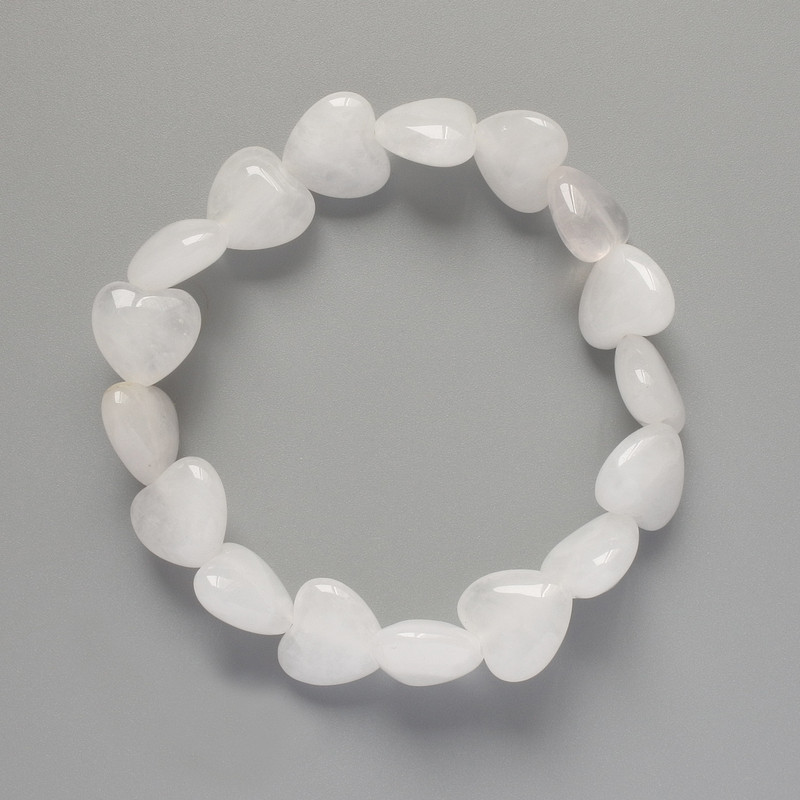 Armband „Herz“ Bergkristall, natürlicher Stein, Durchmesser 12 × 12 × 6 mm, Länge ca. 18 cm ± (Stretch)