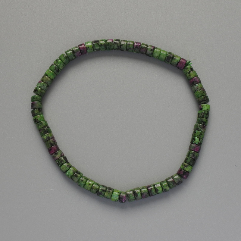 Armband aus Zoisit Naturstein Scheiben, Durchmesser 4,5 × 2,5 mm, Länge ca. 18 cm (Stretcharmband)