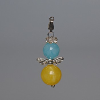 Anhänger 'Ukraine' Aquamarin, Citrin (künstliches Acryl), Durchmesser 10,5 mm und 8 mm +/-, Länge 32 mm +/- mit Strasssteinen und Metall-Einlagen