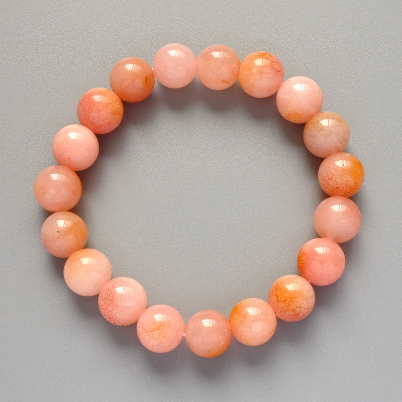 Armband aus getöntem Rosenquarz – glatte Kugeln, Durchmesser ca. 10 mm, Länge ca. 18 cm – Stretch