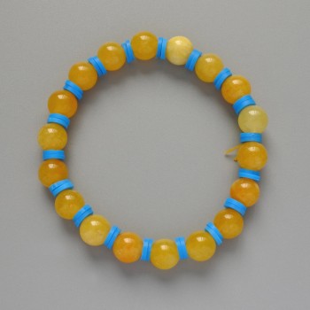 Armband „Ukraine“ aus Citrin – glatte Kugel, Durchmesser ca. 8,5 mm, Länge ca. 18 cm, elastische Basis mit Einsätzen aus Polymerknete