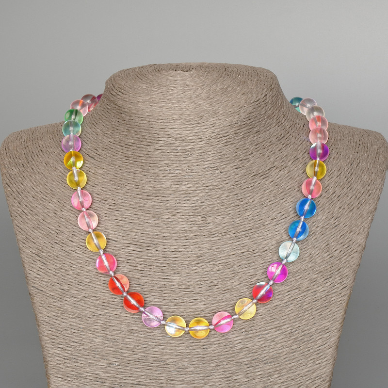 Opalglas-Perlenkette, bunt, glatte Kugeln, Durchmesser ca. 10 mm, Länge ca. 49 cm