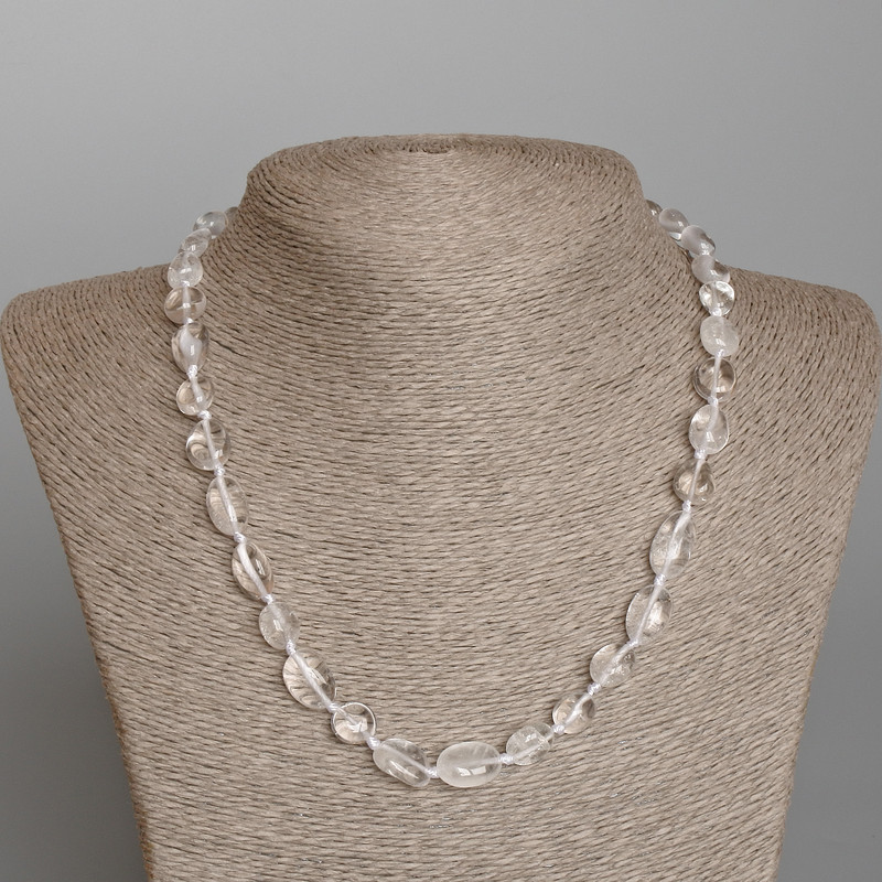 Kette aus Bergkristall, facettierte Perlen, Durchmesser 9 × 12 mm ±, Länge 48 cm ±