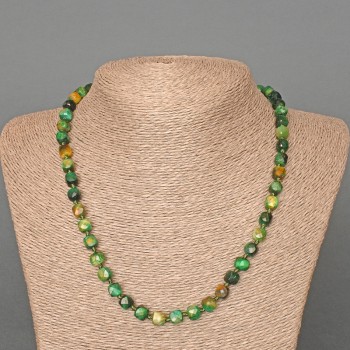 Grüne Katzenaugen-Halskette aus Naturstein, facettierte Würfel, Kantenlänge ca. 7 mm, Länge ca. 51 cm