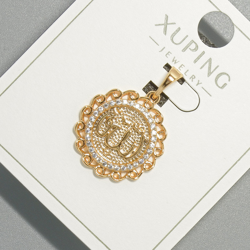 Anhänger Allah Xuping mit weißen Strasssteinen, Durchmesser ca. 17 mm, Länge ca. 26 mm, 18K-Vergoldung