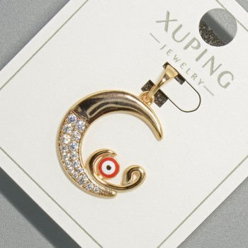 Anhänger 'Mondauge' Xuping mit weißen Strasssteinen und roter Emaille, Durchmesser 18,5 x 19,5 mm, Länge 26 mm, 18K-Vergoldung