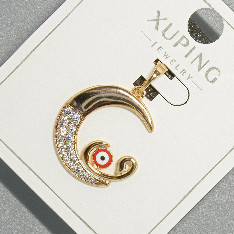 Anhänger 'Mondauge' Xuping mit weißen Strasssteinen und roter Emaille, Durchmesser 18,5 x 19,5 mm, Länge 26 mm, 18K-Vergoldung