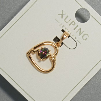 Anhänger "Herz" Xuping mit grün-rotem Kristall, Durchmesser 15×14 mm, Länge 22,5 mm, 18K-Vergoldung