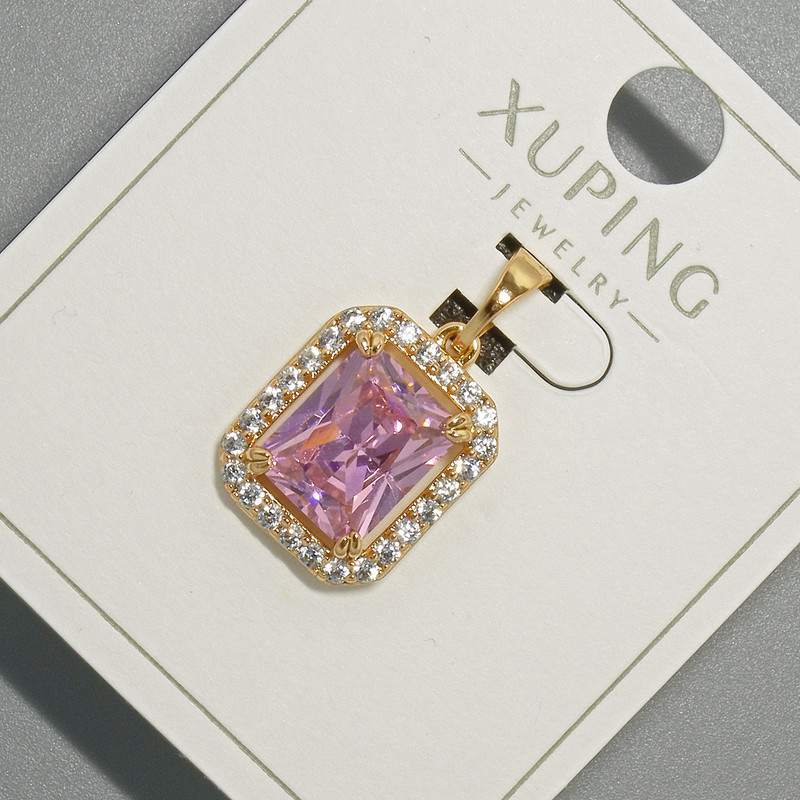 Anhänger Xuping mit rosa Kristall und weißen Strasssteinen, Durchmesser 13 × 15 mm, Länge ca. 23 mm, Vergoldung 18K