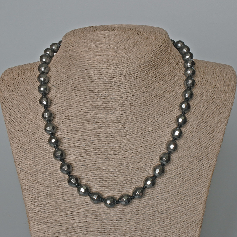 Kette aus facettiertem Hämatit, Ø ca. 10 mm, Länge ca. 48 cm