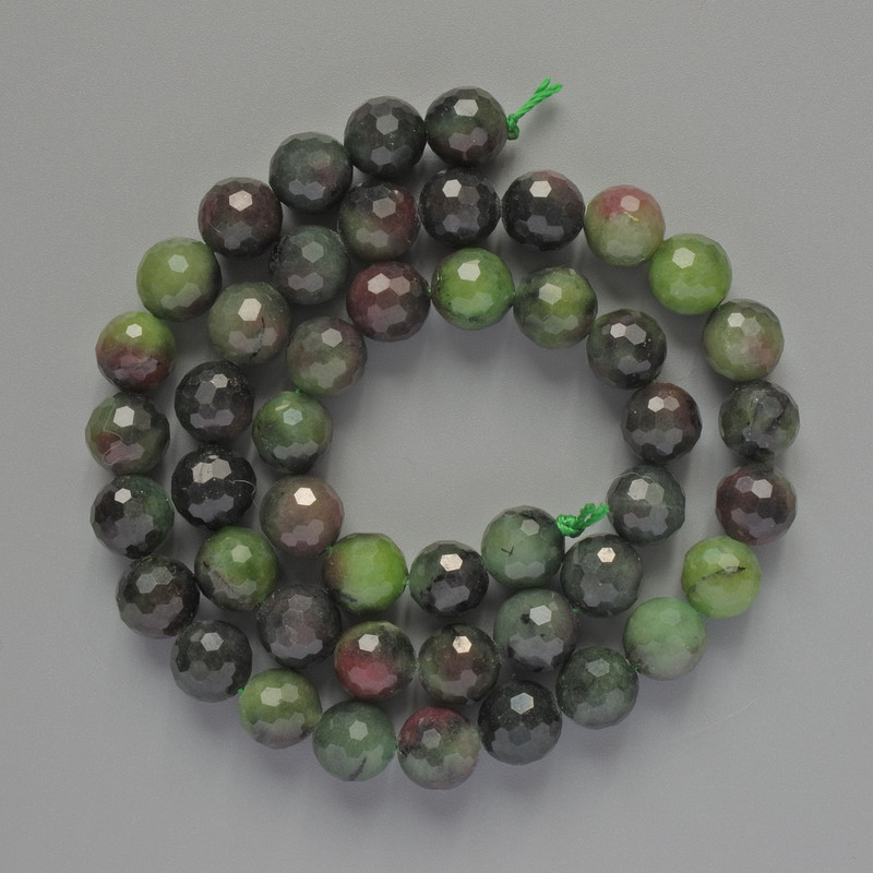 Zoisit-Naturstein-Perlen, facettierte Kugeln, Durchmesser ca. 8 mm, Länge ca. 38 cm, auf der Schnur