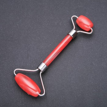 Beidseitiges Turmalin-Massagegerät aus Stein, Länge 14,5 cm, silberfarbenes Metall
