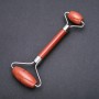 Massagegerät aus Aventurin – Goldener Sand – zweiseitig, Länge 14,5 cm, silberfarbener Metallgriff