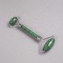 Rollmassagegerät aus Malachit, beidseitig, Länge 14,5 cm, silberfarbenes Metall