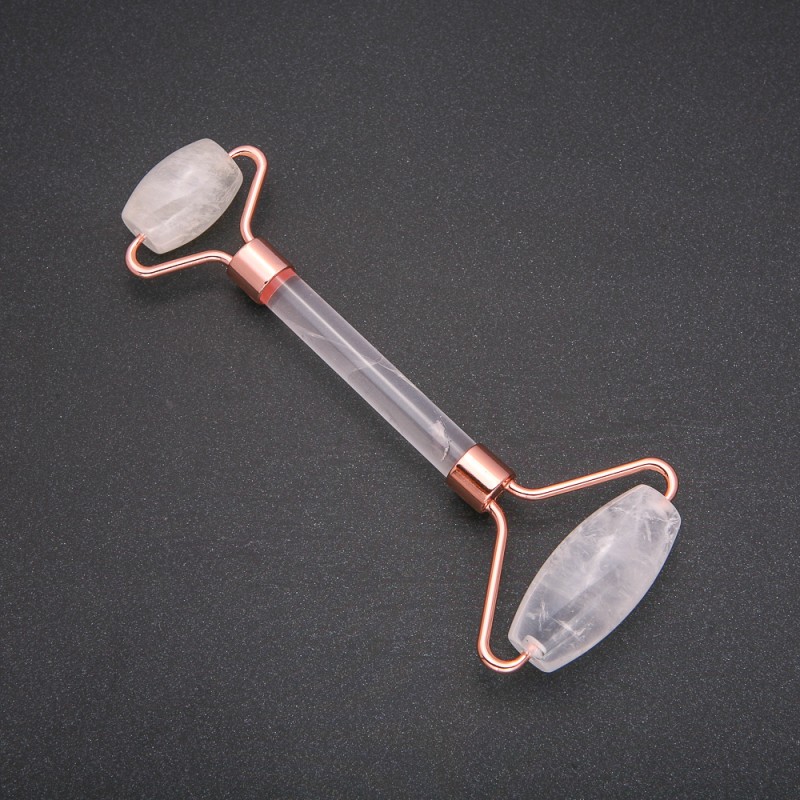 Rollmassagegerät aus Bergkristall, Länge 14,5 cm, kupferfarbene Metallteile