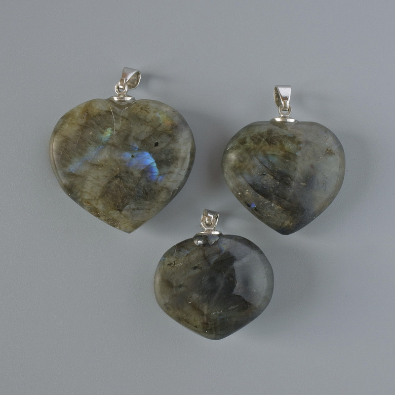 Anhänger Herz aus Labradorit, natürlicher Stein, Durchmesser 32×36 mm+