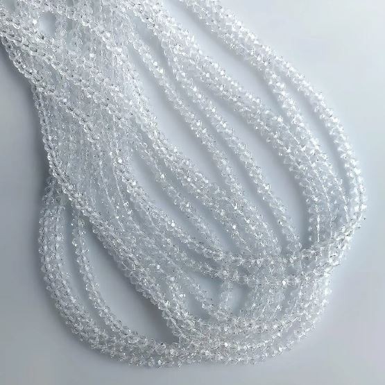 Transparente weiße Rondellperlen aus tschechischem Kristall, Durchmesser 3,5 × 2,5 mm, Länge 40 cm