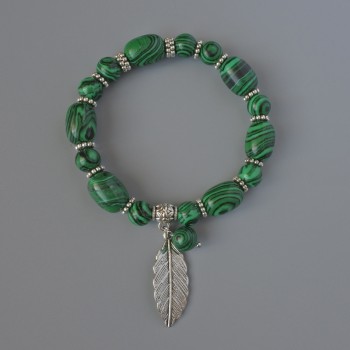 Armband aus Malachit (gepresst), Durchmesser 10×14 mm, 8 mm ±, Länge 18 cm ±, mit Metall-Einlagen (Elastikband)