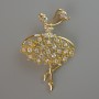 Brosche „Ballerina“ mit weißen und rosa Strasssteinen, goldfarbenes Metall 39×54 mm