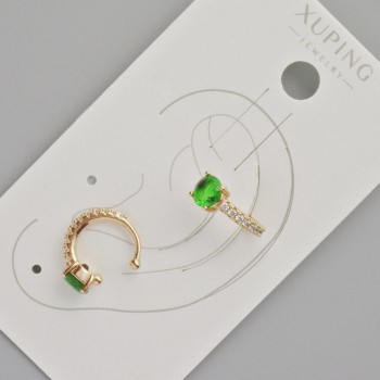Clip-Ohrring Xuping mit grünem Kristall und weißen Strasssteinen, Durchmesser 13×5 mm ± Vergoldung 18K