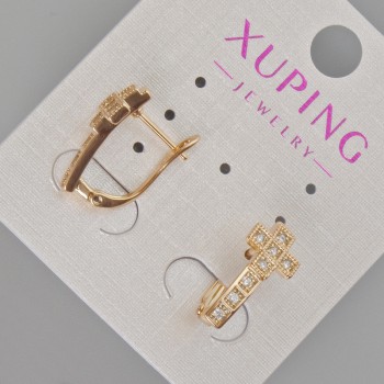 Ohrringe Xuping 'Kreuz' mit weißen Strasssteinen, Durchmesser 17×8 mm ± 18K-Vergoldung