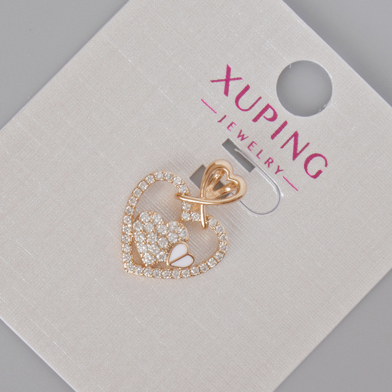 Anhänger Xuping «Herz» mit weißen Strass-Steinen und weißer Emaille, Durchmesser 18×14 mm ± Vergoldung 18K