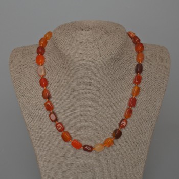 Achat-Halskette orange, aus natürlichem Stein, Quaderperlen, Maße ca. 9 × 12 mm, Länge ca. 49 cm