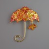 Schirmbrosche mit orangefarbener und gelber Emaille, Perlen, goldfarbenem Metall 62×50 mm